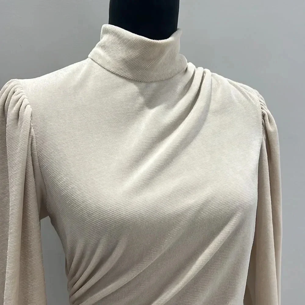 A.C.L Ivory Rice Joss Mock Neck Long Sleeve Velvet Top size 8 - Picture 5 of 11